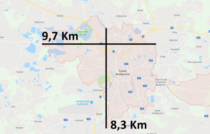 Mapa a velikost Českých Budějovic