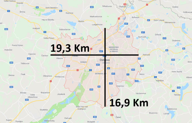 Mapa a velikost Ostravy