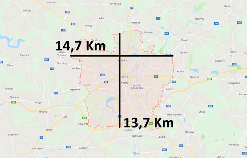 Mapa a velikost Plzně