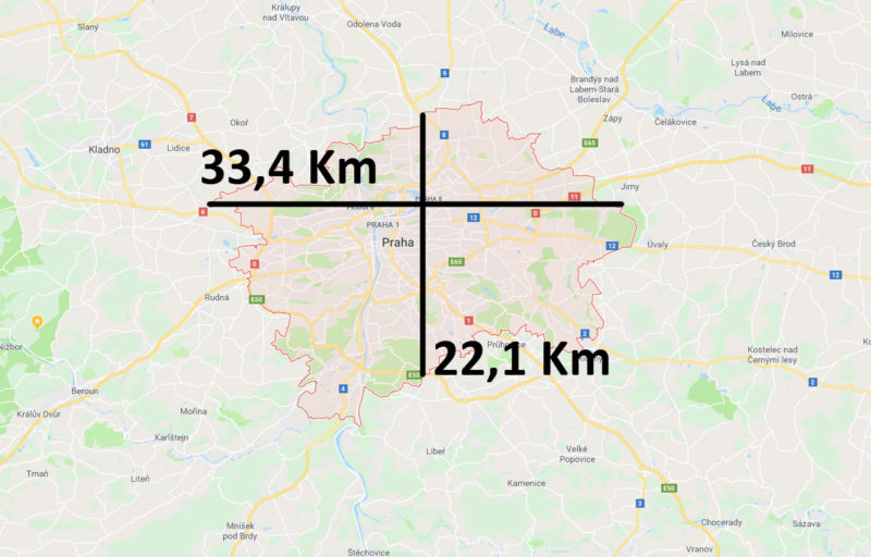 Mapa a velikost Prahy