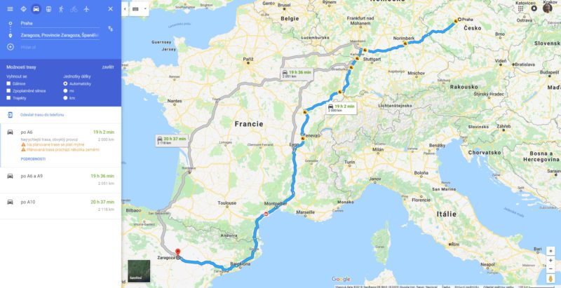 Plánovač tras v Google mapách