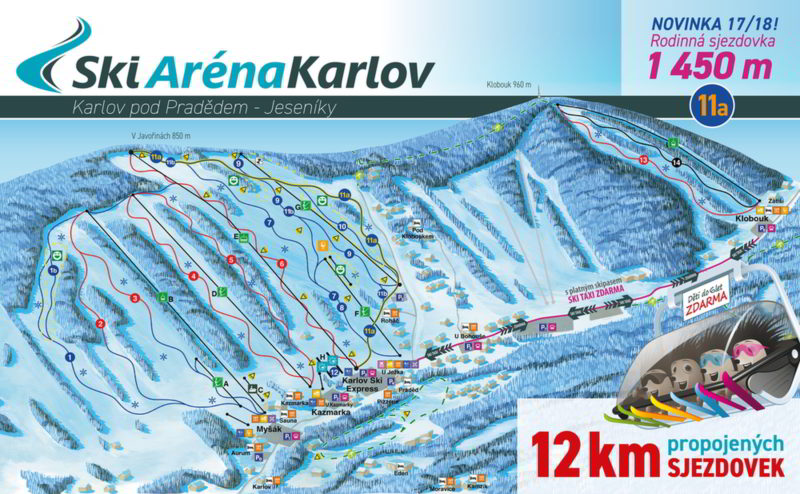 Mapa Ski Karlov se všěmi sjezdovkami