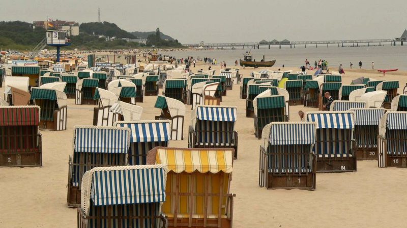 Typical wicker baskets on a German beach 