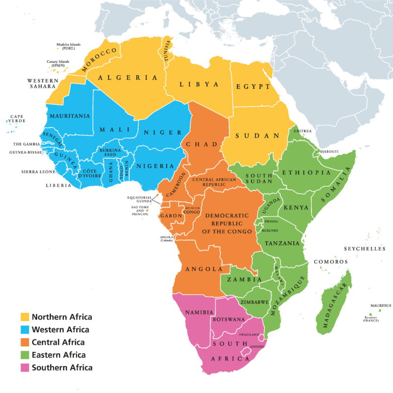 Mapa regionů Afriky 