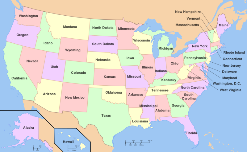 Spojené státy americké zjednodušená mapa