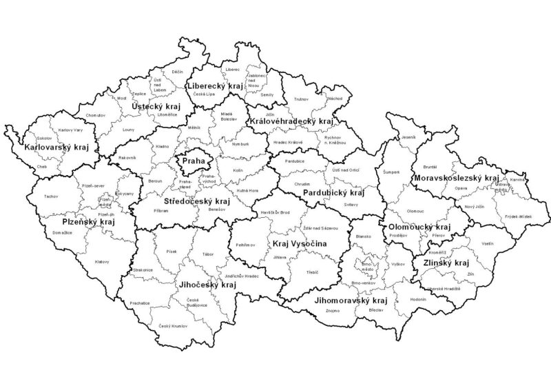 Slepá mapa krajů a okresů ČR