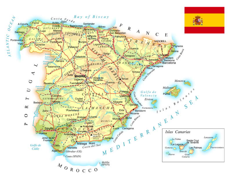 Dopravní mapa Španělska