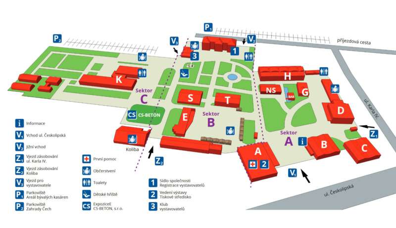 Mapa litoměřického výstaviště, kde se koná Zahrada Čech