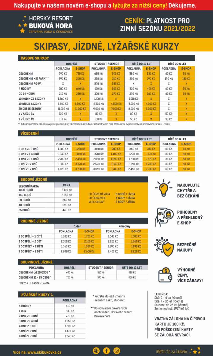Ceník 2022 Buková Hora - Červená Voda