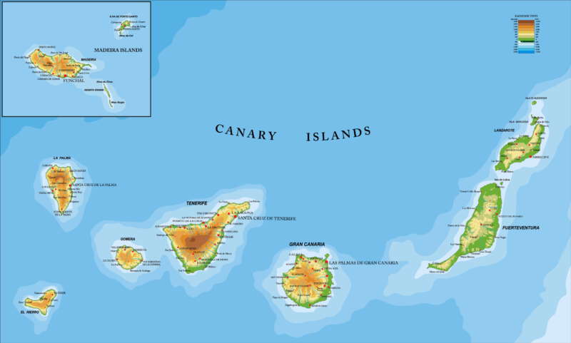 Geografická mapa Kanárských ostrovů