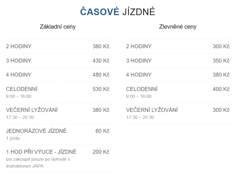 Ski Malenovice ceník 2022