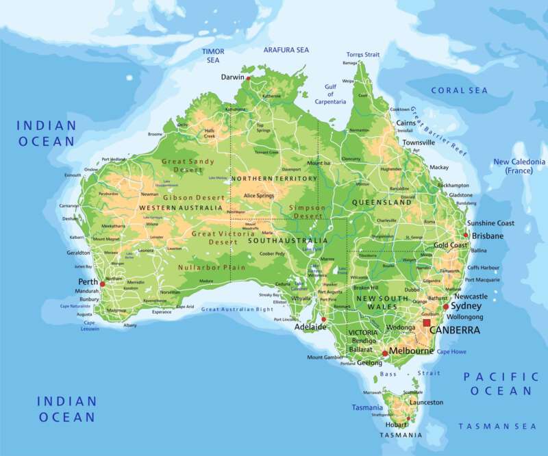 Podrobná mapa Austrálie