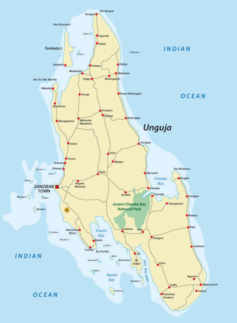 Zanzibar mapa základní