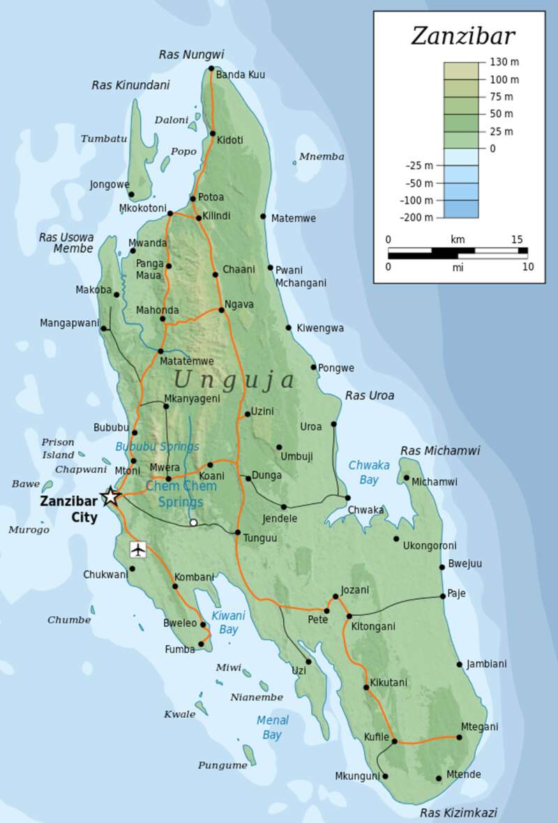 Detailní mapa Zanzibaru