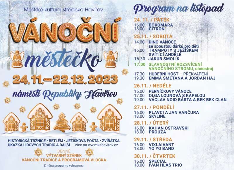 Vánoční trhy Havířov 2023 program