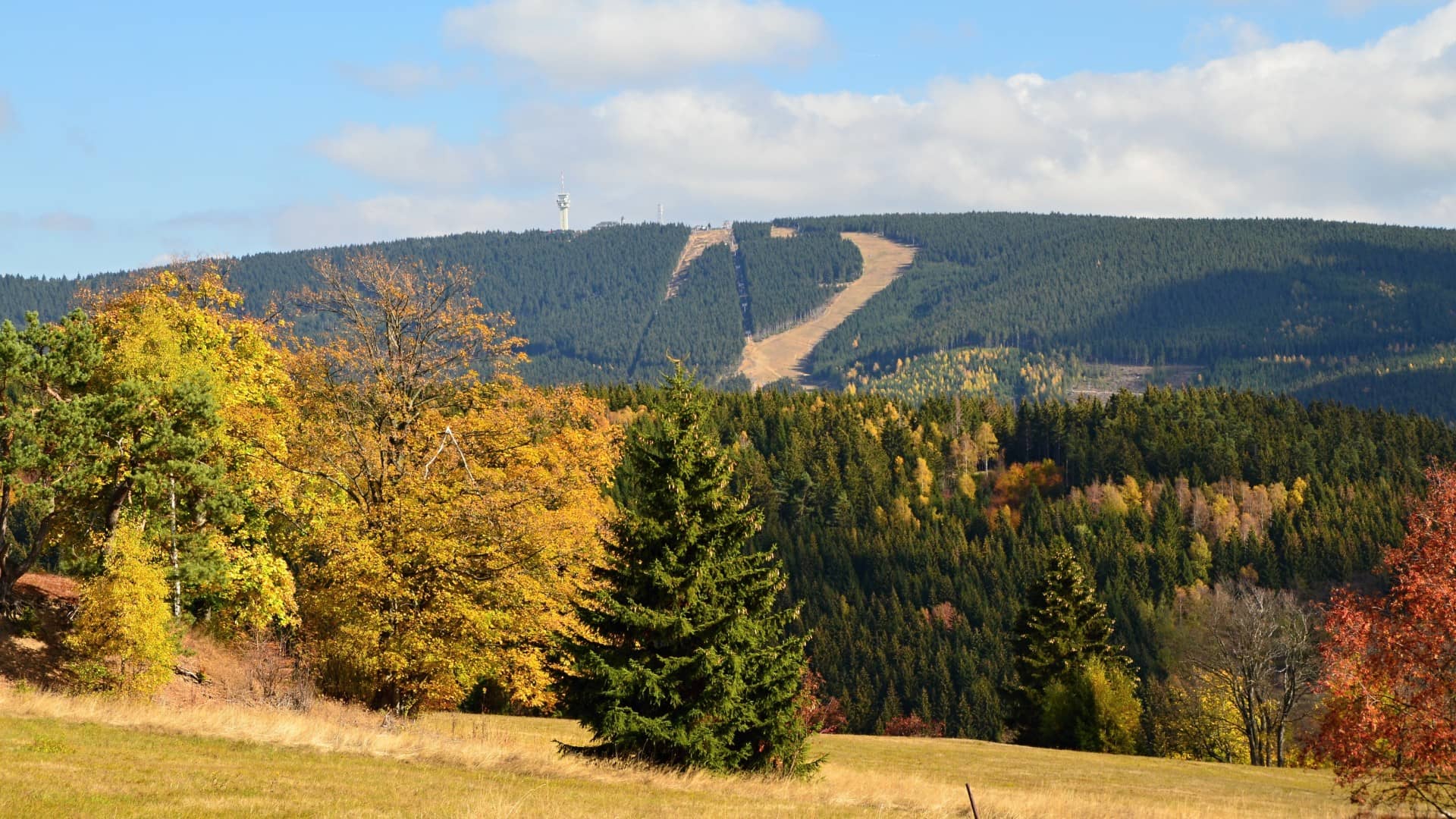 Klínovec - Nejznámější hora Krušných hor se skiareálem, bikeparkem a rozhlednou